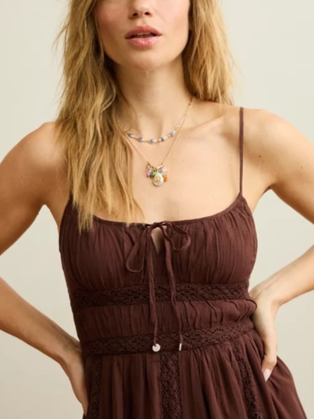 American Eagle Tie-Front Lace Midi Dress - Picture 3 of 13